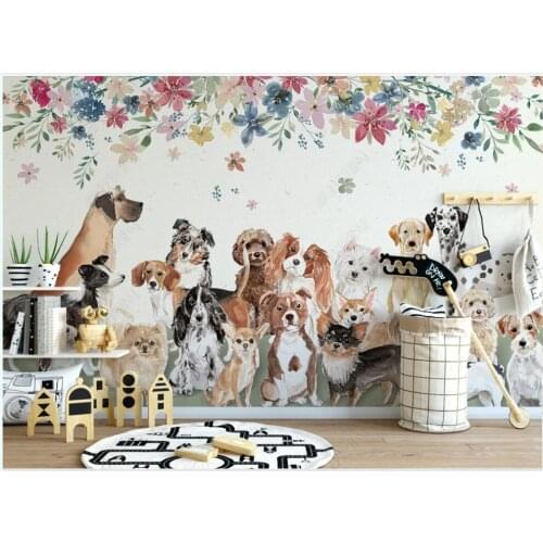 Custom mural 3d photo wallpaper Cute group of puppies in floral childrens room home decor wallpaper for walls 3 d