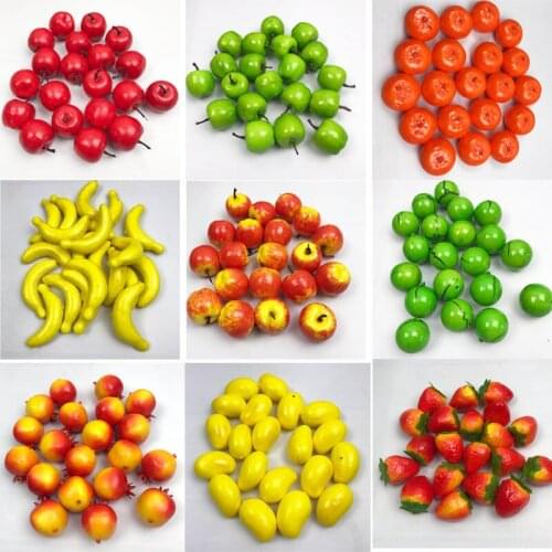 40PCS Artificial Fruits Foods Vegetables Fake Apple Peach Orange Lemon Pear Banana Cherry Chilli Garlic Pepper Home Decoration
