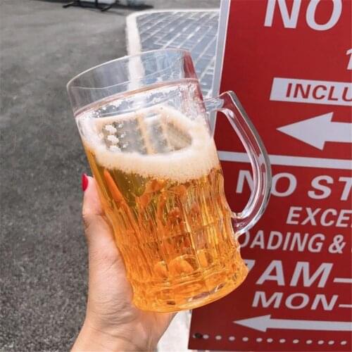 450ml Creative Cool Double Beer Glass Mezzanine Summer Fake Thickened Cup With Handgrip Transparent Beer Mugs Teasing Supplies