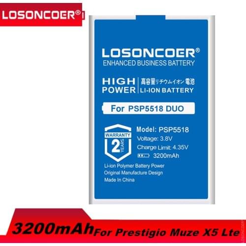 LOSONCOER 3200mAh PSP5518 Smart Phone Batteries For Prestigio Muze X5 Lte PSP 5518 PSP5518 DUO Replacement Battery+Quick Arrive