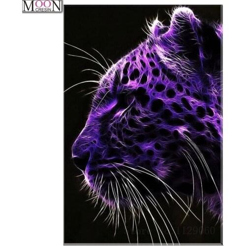 New 5D Diy Diamond Painting Purple Leopard Full Square Round Diamond Embroidery Cross Stitc Top Office Arts Home Decor Animals