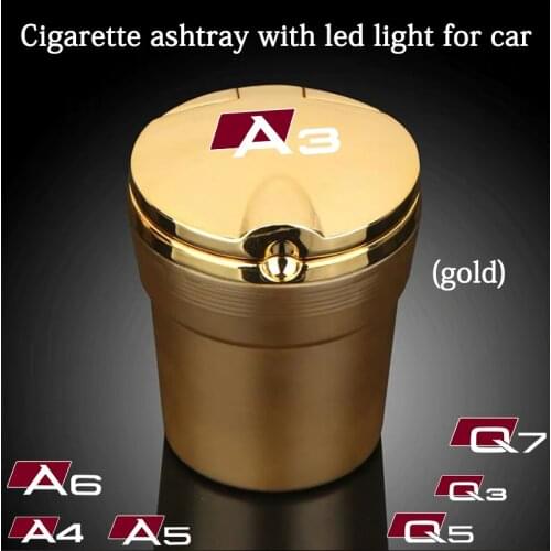 Car logo Ashtray With Blue LED Light Car Ashtray Trash Box Customize for Audi A3 A4 A5 A6 A7 A8 Q3 Q5 Q7 Q8 accessorie