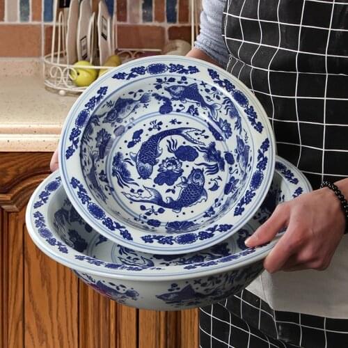 For restaurants Hotel home tableware Blue and white porcelain Ramen Seafood Steak Salad Soup large serving bowl broadside bowl