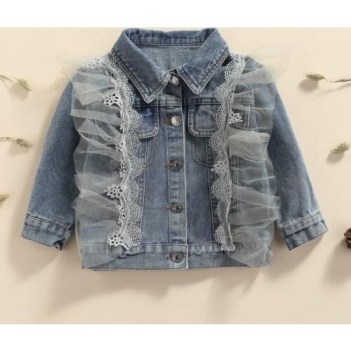 Ma&Baby 2-8Y Toddler Kid Girls Denim Jackets Autumn Spring Jeans Lace Long Sleeve Coats Outerwear Children Clothing DD43