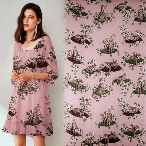 Lovely cat print on pink background 100% pure silk chiffon silk fabric,SCF155