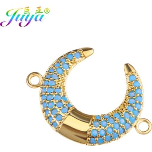 Juya DIY Islamic Jewelry Findings Micro Pave Zircon Crescent Moon Connectors Accessories For Muslim Allah Mubarak Jewelry Making