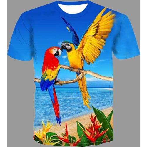 Beautiful Parrot Print Summer Short Sleeve Shirt Men Oversized T-Shirt Fashion 3d Birds Printing Boys Girls O-Neck Tee Tops 4XL