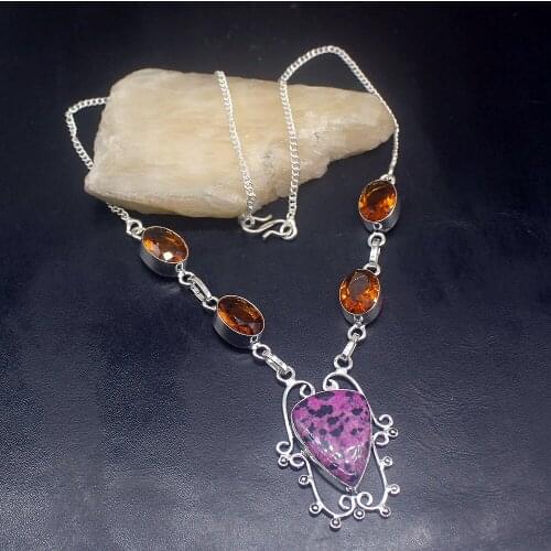 Gemstonefactory Jewelry Big Promotion Unique 925 Silver Dalmatian Jasper Honey Topaz Women Chain Necklace 44cm 202101484