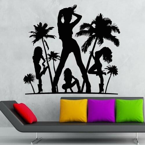 Hot Sexy Girls Wall Sticker Vinyl Decal Sexy Woman Window Sticker Palm Beach Party Tropical Relax Art Mural Home Decor M98