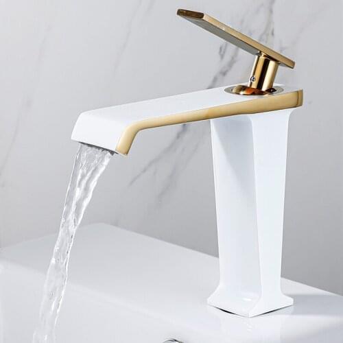 Chrome/black/white bathroom basin faucet Hollow shape bath Waterfall faucets single handle water mixer tap Gold cold&hot faucet