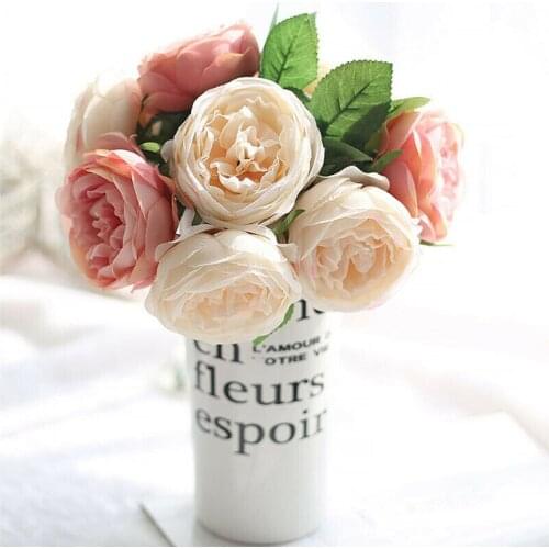 Artificial Flowers Artificial Silk Rose Flower 5 Heads French Rose Bouquet Wedding Party Home Decor Flower