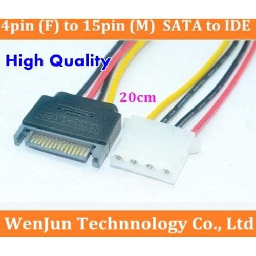 High Quality NEW SATA Power Cable 4pin (F) to 15pin (M) SATA to IDE hard drive line 20cm