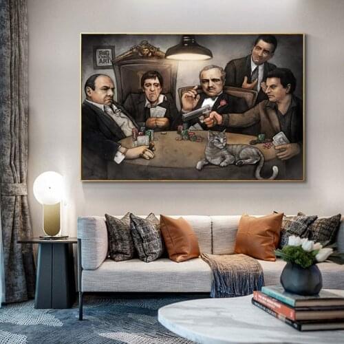 Classic Movie Godfather Gangsters Playing Art poster canvas painting wall picture posters and prints for living room Home decor