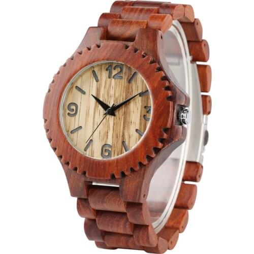 Red Brown Color Nature Wooden Watches Quartz Watch Men Bracelet Wood Band Timepieces Casual Man Wristwatch Creative Gifts Man