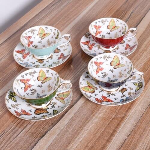 7OZ 210ML Mug Coffee Mug Plate Set Butterfly Bone China Drinkware Wedding Birthday Housewarming Party Gift DEC495