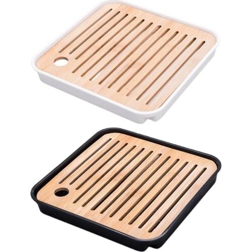 Square Simple Dry Soak Tea Tray Eco-Friendly Wooden Drainage Water Storage Kung Fu Tea Board Table High Quality Room Ceremony