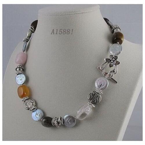 Unique Pearls jewellery Store,Mixes Color Jaspers Tible Silver Gray Color Freshwater Pearl Necklace,Charming Women Gift Jewelry