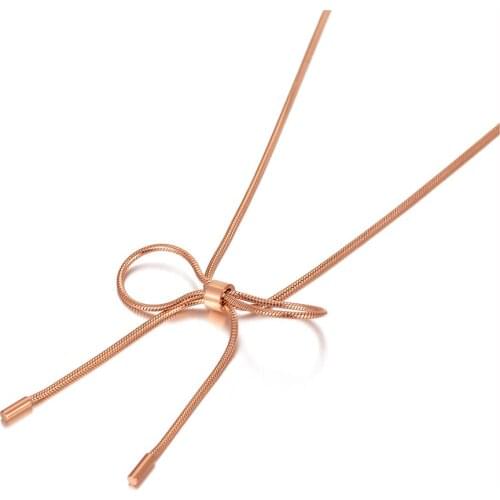 Trendy Bohemia Stainless Steel Bowknot Charm Choker Necklaces Snake Chain Pendant Necklace For Women цепочка N20062