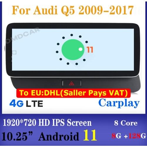 10.25" 8Core 8+128G Android 10 Car Radio Multimedia Player GPS Navigation Carplay for Audi Q5 2009-2017 Auto Audio Stereo