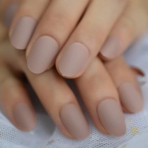 Nude Pink Daily Artificial Nail Tips Short Oval Natural Fake Finger Nails Matte DIY Full Cover Simple Faux Ongles