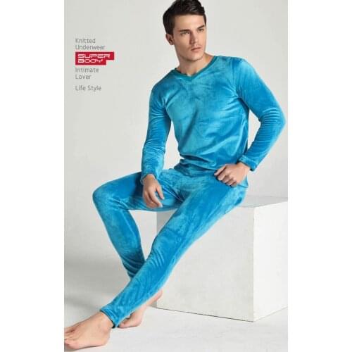 New Fashion Men Winter Fall Warm Thermal Undershirt Pajamas Soft Flannel Comfortable Lounge Sleepwear Sets Sexy Male Bodysuit