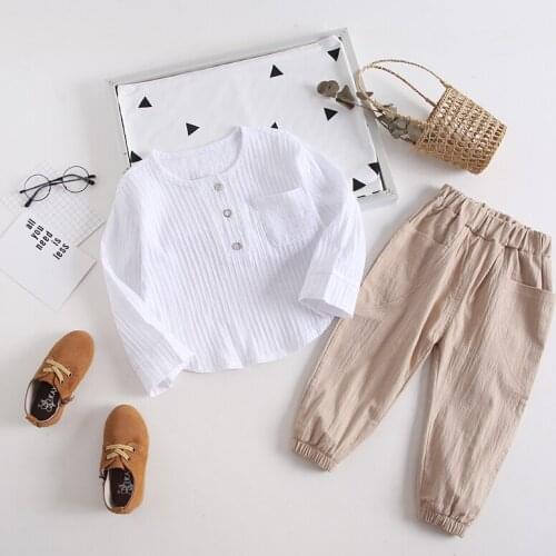 Baby Spring Autumn Clothing Newborn Baby Boy Girl Clothes Cotton Linen Long Sleeve Tops Trousers Ribbed 2Pcs Outfit