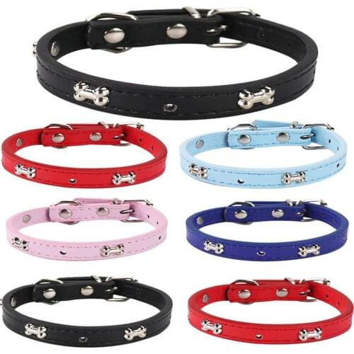 PU Cat Collar Adjustable Bone Puppy Dog Personalized Necklace Small Medium Large Pet Durable Padded Fashion Kitten Accessories