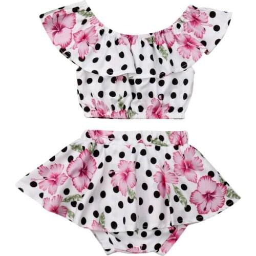 0-3Y Cute Newborn Baby Girl Off shoulder Crop Tops Polka Dot Tutu Skirted Shorts Bloomers 2PCS Outfits Summer Clothes
