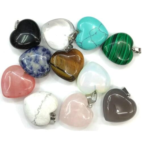 LE SKY Natural Stone Pendants Heart Shape Crystal Agates Necklace Pendant for Jewelry Making Good Quality Size 25mmx25mm