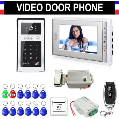 Wired 7" Video Door Phone Doorbell Video Intercom Entry System + RFID Code Keypad Camera + Remote Control+ Electronic Lock+ EXIT