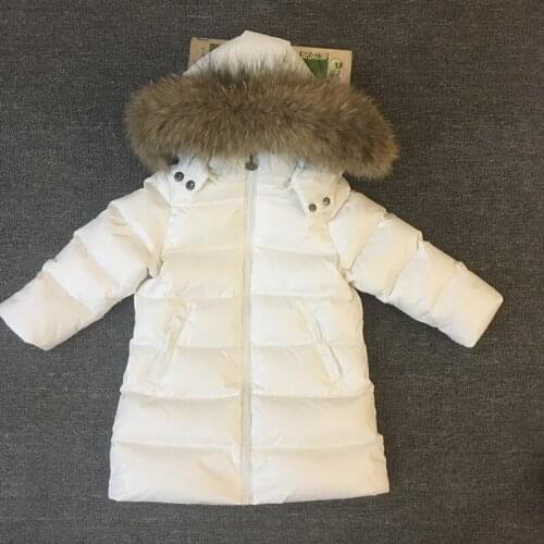 New childrens long down jacket boys girls down jacket thick natural real fur collar -30 degrees
