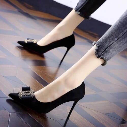 Bow pointed camel high heels autumn 2020 new slim heel fashion banquet shoes womens single shoes