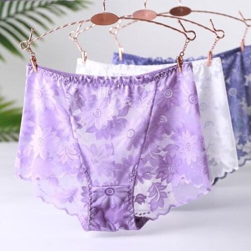 Sexy Womens Underpants Lace Floral High Waist Transparent Panties Breathable Plus Size Underwear Female Solid Briefs Lingerie XL