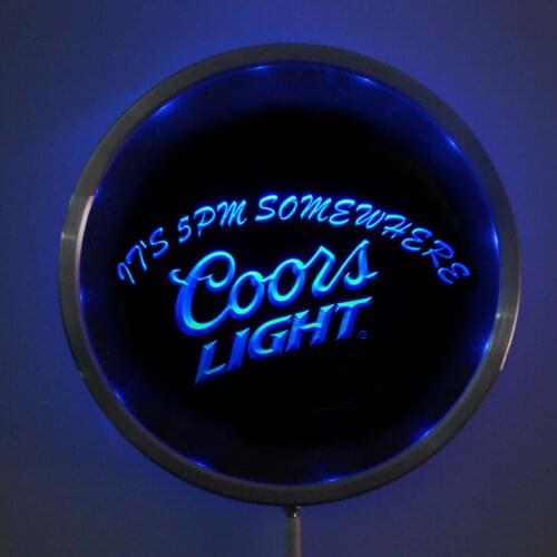 Rs-0097 Coors Light 5pm LED Neon Round Signs 25cm/ 10 Inch - Bar Sign with RGB Multi-Color Remote Wireless Control Function