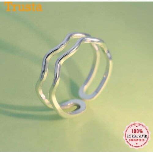 TrustDavis Real 925 Sterling Silver Fashion Sweet Double Wave Opening Ring for Women Wedding Party Fine S925 Jewelry DB187