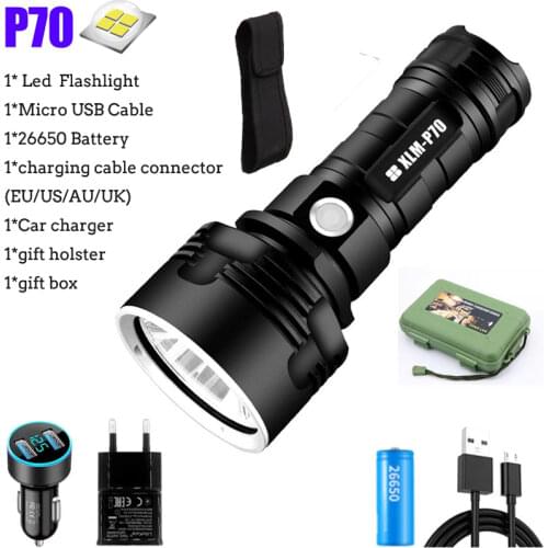 HIgh Power XHP70 LED Flashlight 26650 Super Bright Lamps 3 Modes Waterproof USB Rechargeable Torch Light Camping Lantern