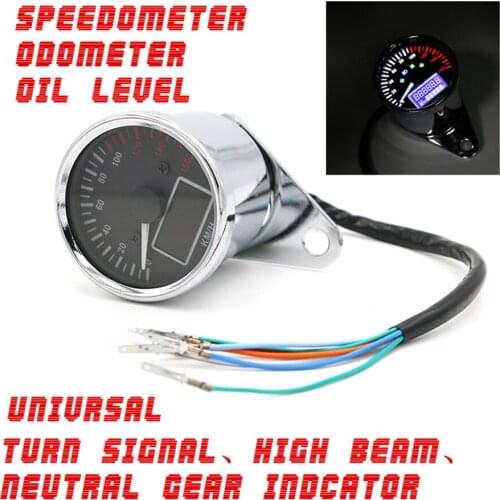 Universal Speedometer Gauge Fuel Level Meter Digital Odometer 12V Turn Signal Neutral Gear Indicator