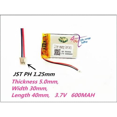 XHR-2P 1.25 503040 3.7V 600MAH Lithium Polymer li ion Rechargeable Battery For Mp3 MP4 MP5 GPS bluetooth electronics part