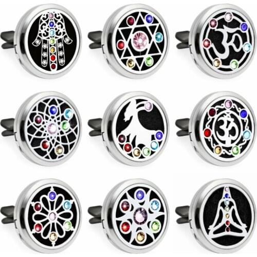 30mm Chakra Design Aromatherapy Car Locket Essential Oils Car Diffuser Locket with 10pcs Pads Drop Shipping