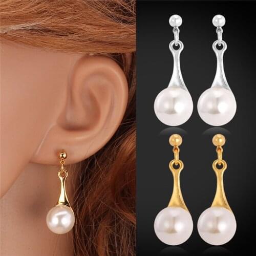 Kpop Simulated Pearl Earrings For Woman Brand Austrian Rhinestone Dangle Earrings Gold/Silver Color Jewelry Accessories E909