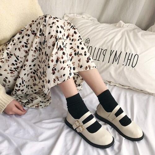 Round Head Design Style Womens Flat Shoes Spring And Autumn Wild Basic Fashion Buckle Strap Casual Beige White Black W33-12