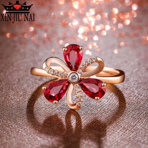 Fashion Womens Rose Gold Ring Glorious Water Drop Coral Flower Luxury Jewelry Cubic Zirconia Valentine Jewelry Wedding Ring