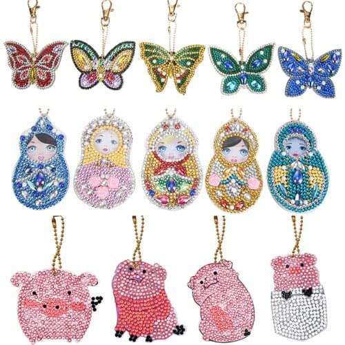 1/4/5Pcs DIY Full Diamond Painting Butterfly Keychains Cross Stitch Keyring Bag Pendant Christmas Gift