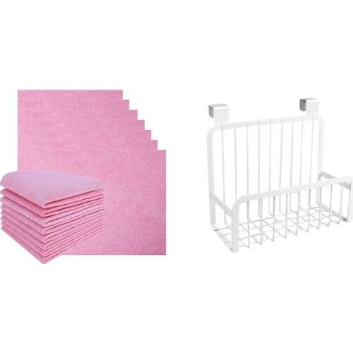 1PC Over the Cabinet Basket White & 20x Kitchen Cleaning Cloth Anti-Grease Rags Coconut Shell Absorbent Dishcloth