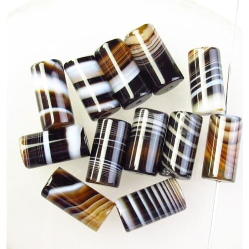 12pcs 16x8mm Black White Onyx Agates Column Pendant Loose Bead G37887 For Jewelry Making DIY
