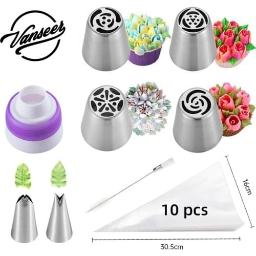 18pcs Russian Piping Tips Set Stainless Steel Cake Nozzles Tulip Icing Piping Fondant Cake Decorating Tools Cakes Mold
