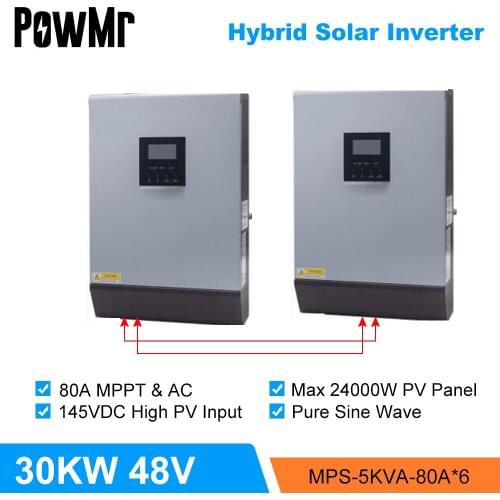 30KVA Solar Hybrid Charger Inverter 48V 230V Built in MPPT 80A Solar and AC Charger Pure Sine Wave Inverter 24KW in Parallel Kit
