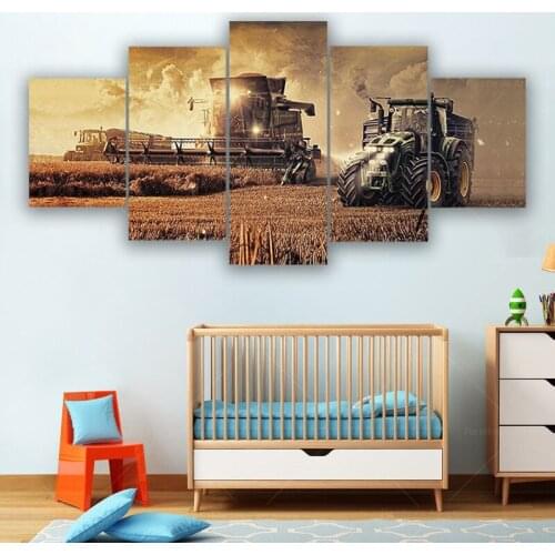 5pcs Farm Tractor Vintage Landscape Picture Wall Art Home Decor Modular Poster Canvas HD Printed Painting Living Room Decoration