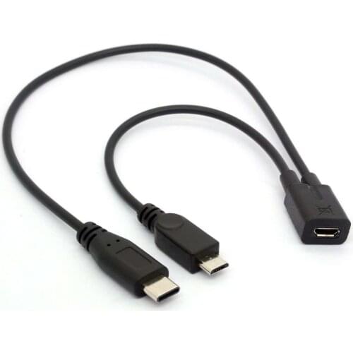 Splitter Adapter Micro USB Female to USBC Male + Type-C Male Cable Extension