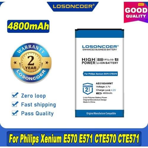 100% Original LOSONCOER 4800mAh AB3160AWMT Battery For Philips Xenium E570 E571 CTE57 CTE570 CTE571 Mobile Phone